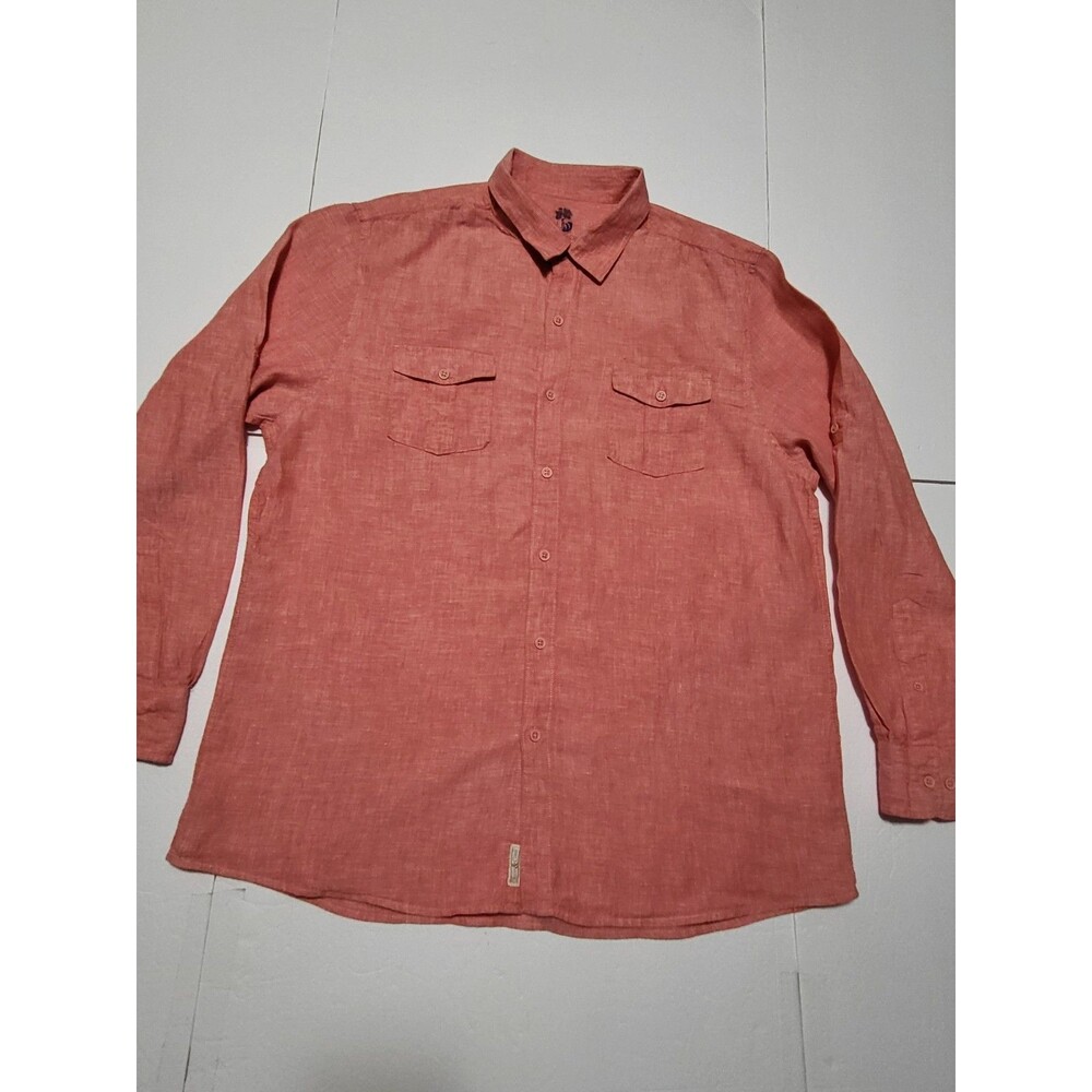 (#L6) Ocean & Coast Red 100% Linen Long Sleeve Button Down Size Men's XL